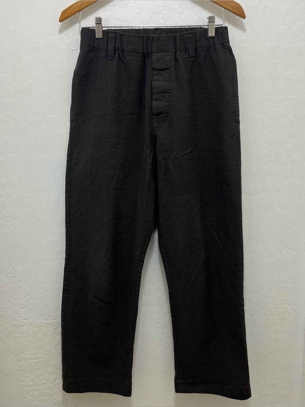 Evan Kinori Elastic Pant Wool Washi Paper Japanese Blend Size S Brown Plaid